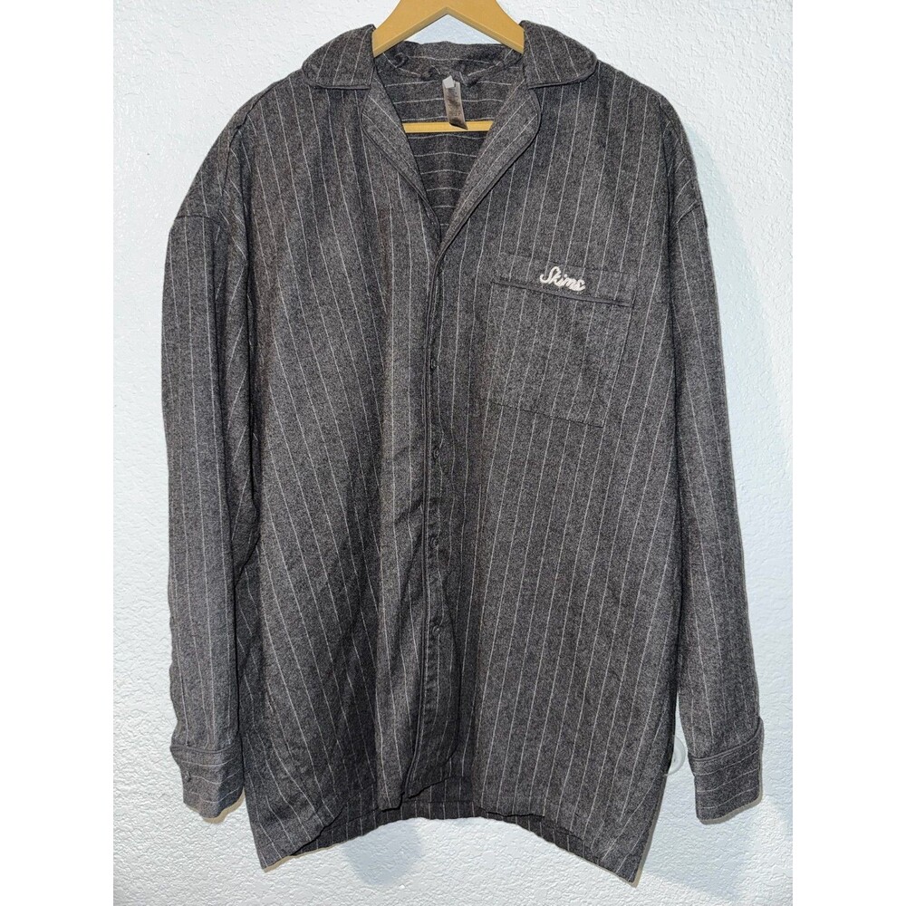 SKIMS Elevated Flannel Sleep Shirt Womens S Heather Grey Stripe Pajama Top